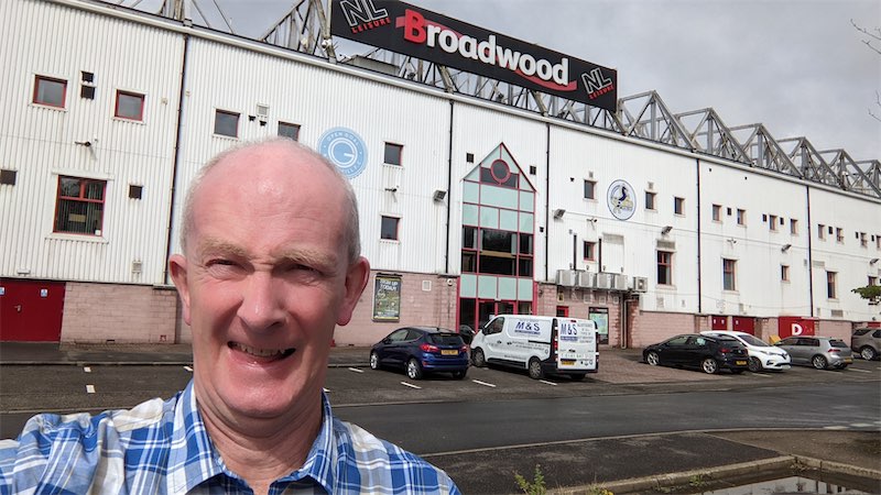 Self portait photo in front of the stadium that hosted Clyde Football Club in season 2021-22