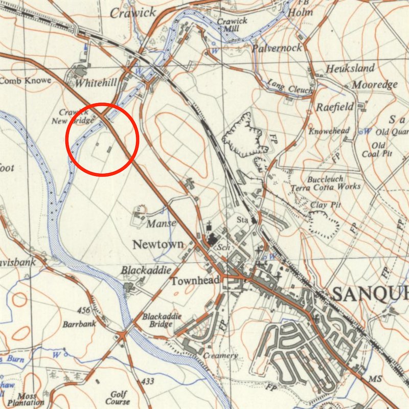 Map excerpt from OS 1:25,000, 1937-61, showing Crawick Holm ground outline